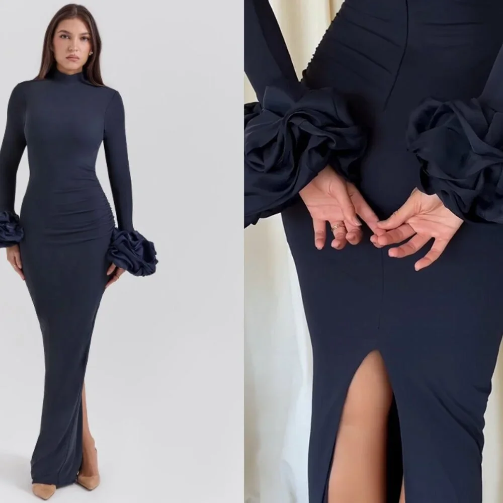 HOUSE OF CB 'Fabienne' Midnight Ruffle Sleeve Maxi Dress NWOT - Picture 3 of 9
